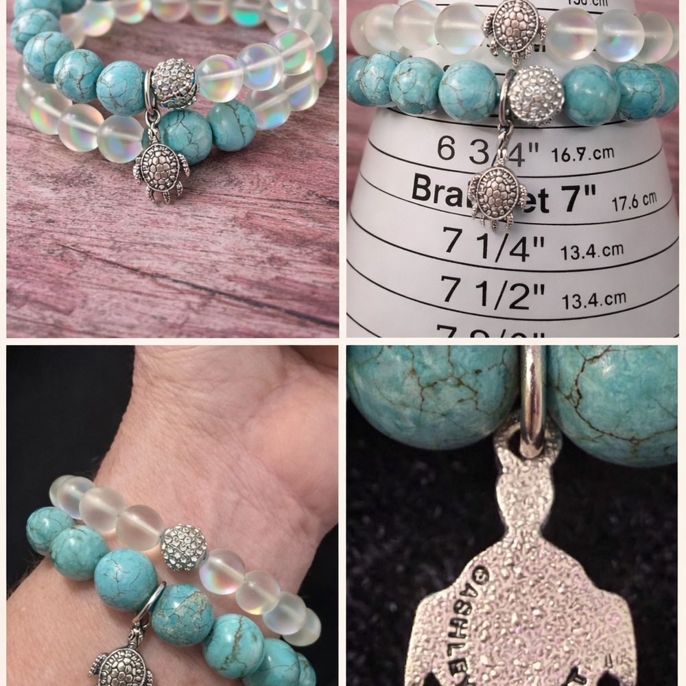 💙🐢 RARE RETIRED Ashley Bridget Turquoise Turtle Stack Set 🐢💙 - Picture 10 of 11